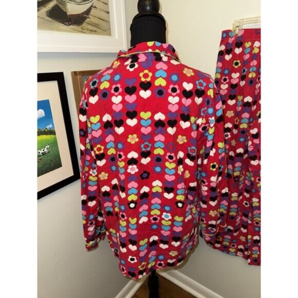 Vintage Victorias Secret Fleece Pajama Set Women Medium Red Heart Cotton Y2K 90s - Picture 4 of 6